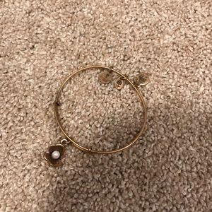 Gold alex and ani clam with pearl bangle